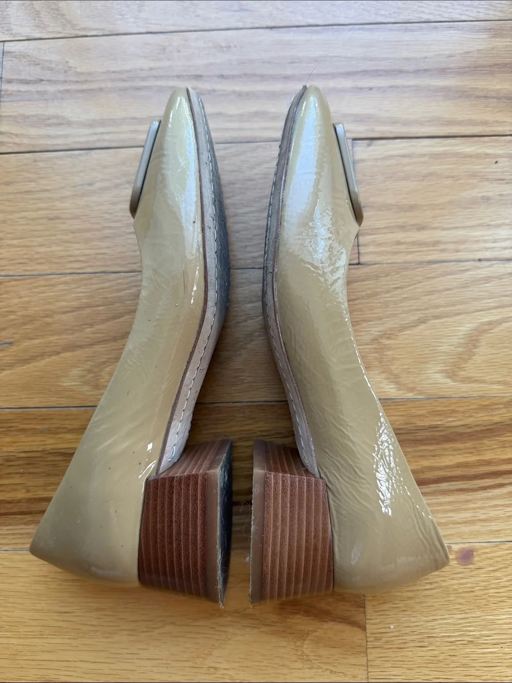 Tory Burch Camel Patent Leather Square-Toe Pump